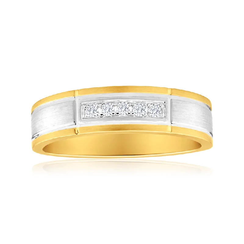 Unique engagement ring for women-9ct Yellow Gold & White Gold Mens Ring With 0.1 Carats Of Diamonds