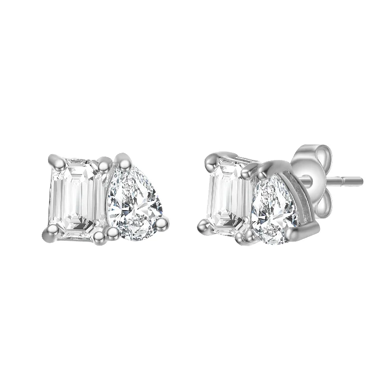 Art deco earrings for women-La Roche Moissanite Toi et Moi Stud Earrings