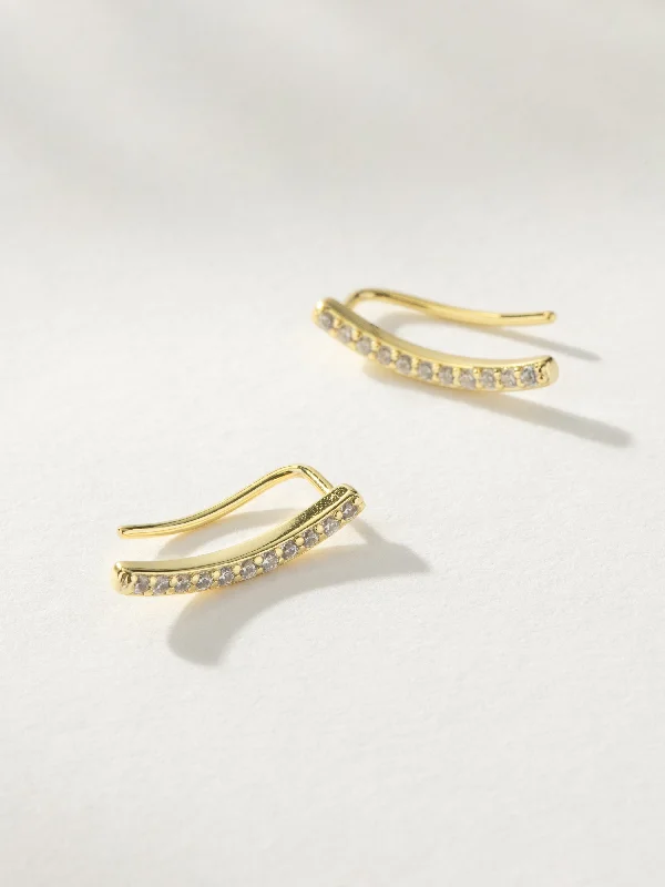 Geometric earrings for women-Pavé Bar Ear Climber