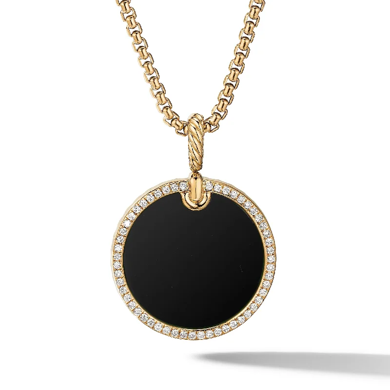 Birthday gift necklace for women-DY Elements® Disc Pendant in 18K Yellow Gold with Black Onyx and Diamond Rim\, 24mm