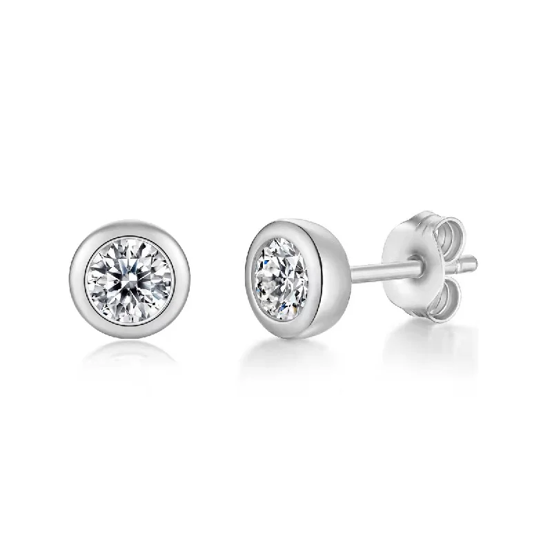 Boho earrings for women-Vilette Moissanite Modern Bezel Stud Earrings