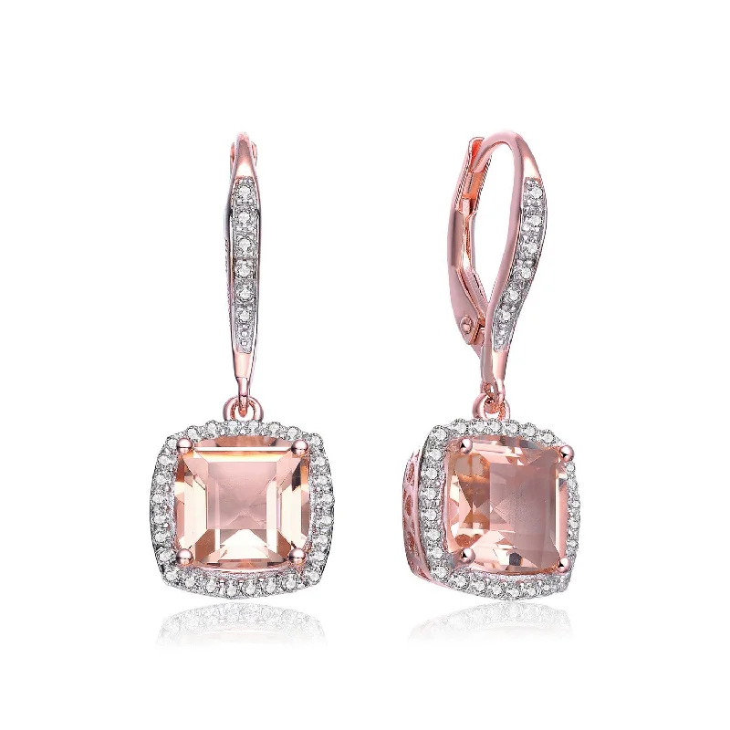 Silver earrings for women-Sterling Silver Rose Gold Plated Morganite Cubic Zirconia Drop Earrings