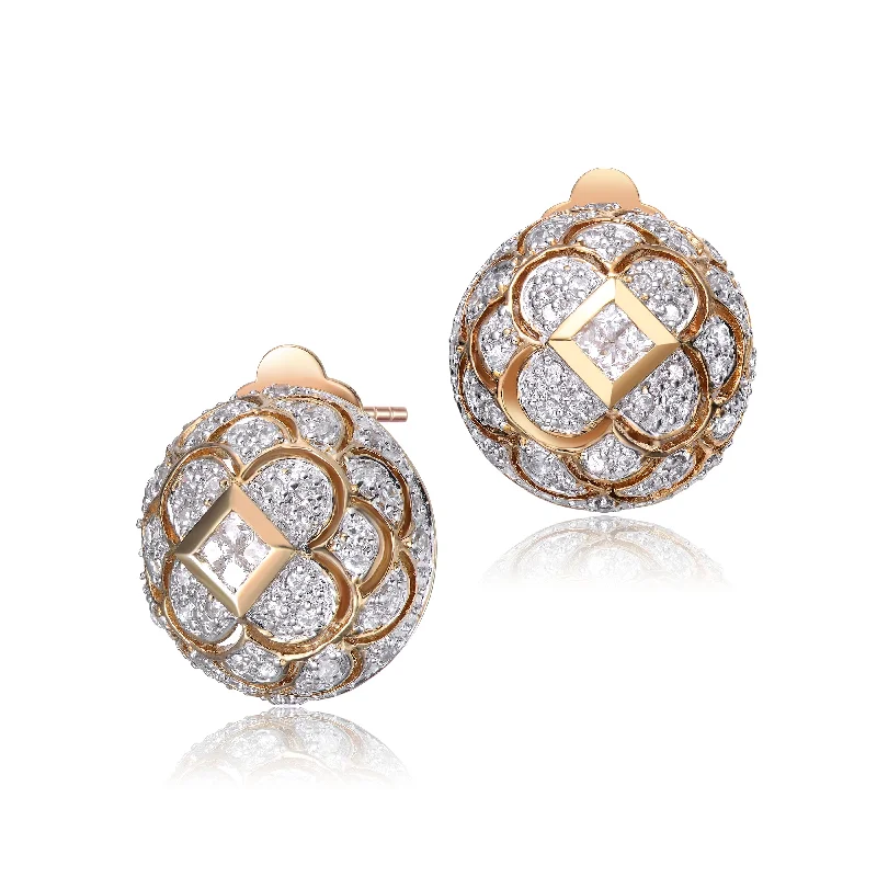 Oval gemstone earrings for women-Gold-Plated Sterling Silver Cubic Zirconia Floral Stud Earrings