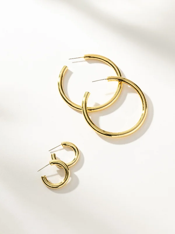 Elegant earrings for women-Classic Thick Gold Hoop Earrings