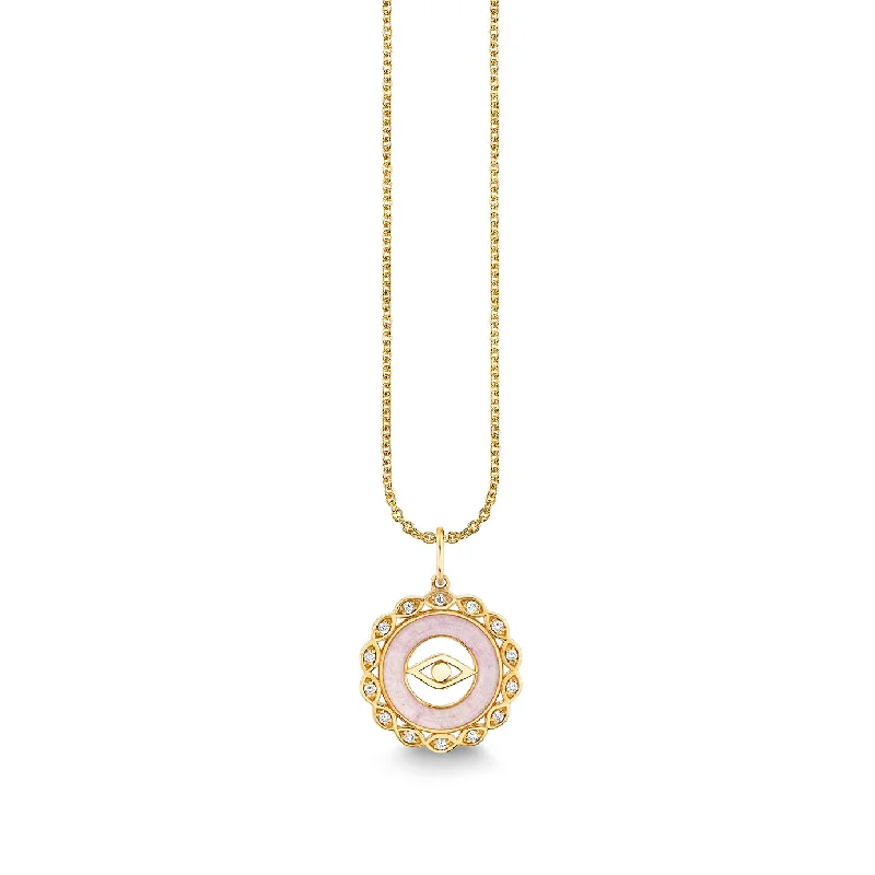 Luxury diamond necklace for women-Gold, Diamond & Lavender Jade Small Evil Eye Stone Pendant