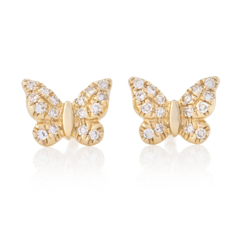 Gold earrings for women-Petite Pave Butterfly Studs