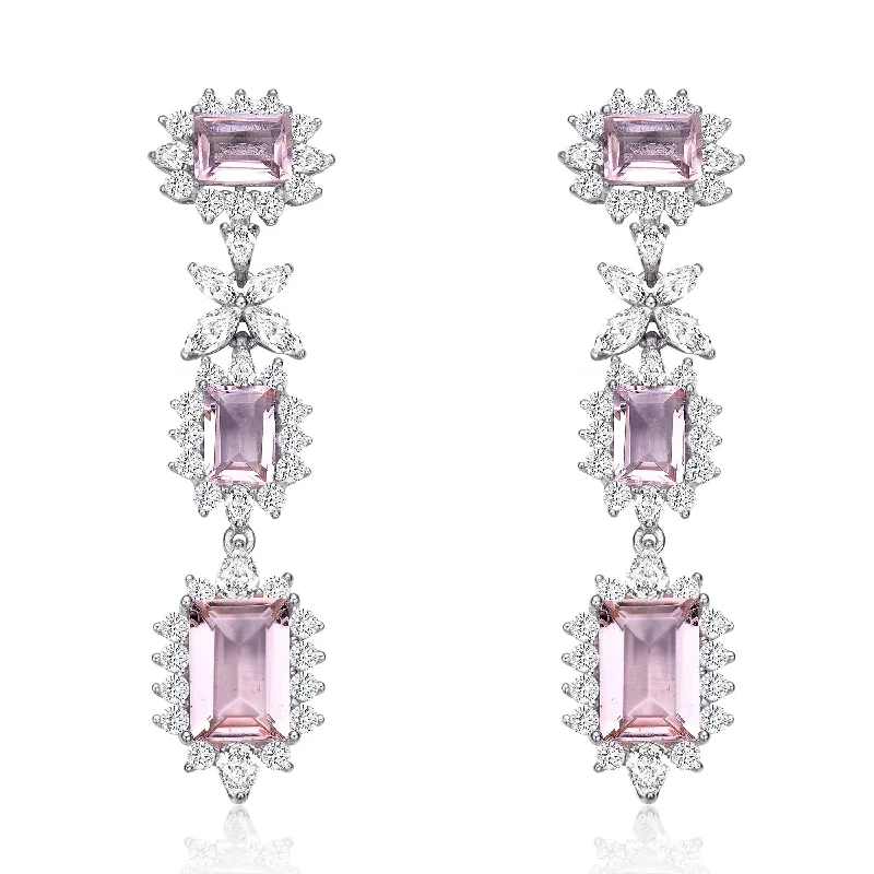 Rose gold earrings for women-Palais Rose Morganite Three-Tier Statement Earrings