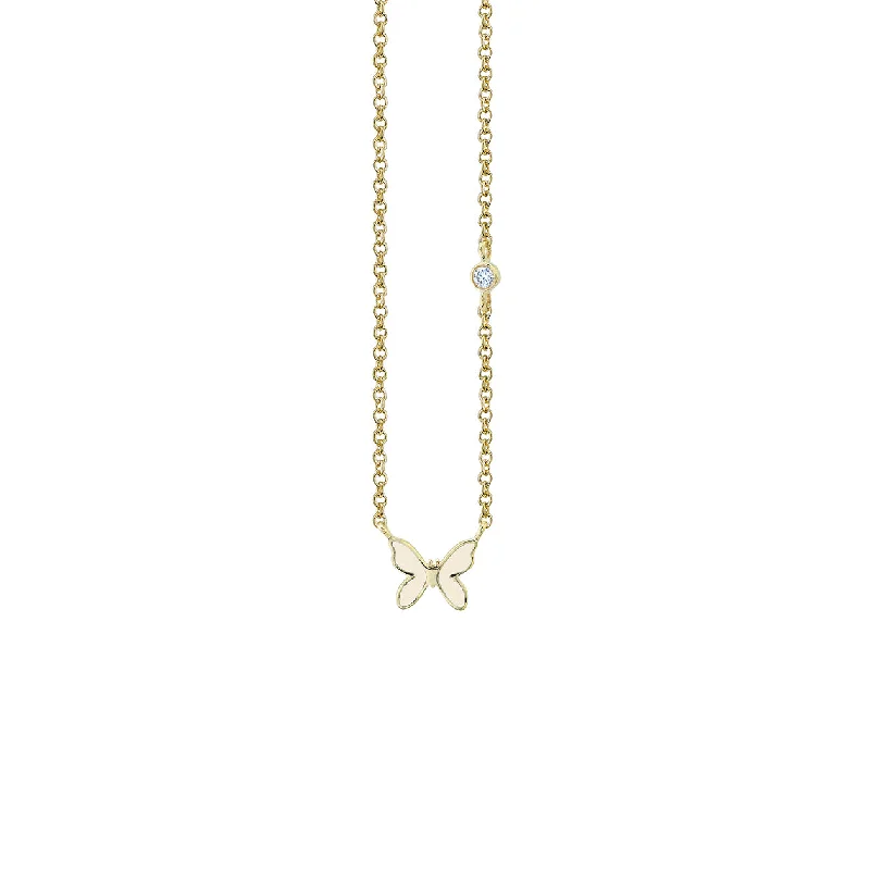 Solitaire necklace for women-Gold & Enamel Mini Butterfly Necklace