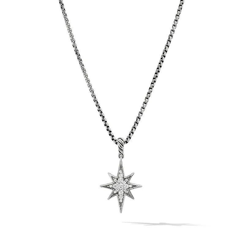 Wedding day necklace for women-Cable Collectibles® North Star Necklace in Sterling Silver with Diamonds\, 21.6mm