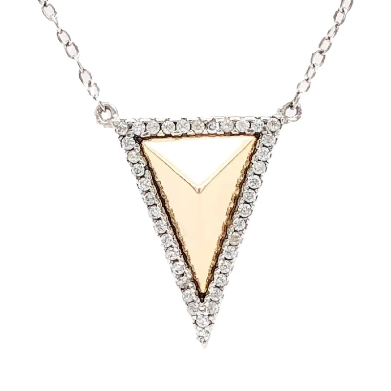 Trendy gold necklace for women-YGP Sterling CZ Triangle Pyramid Necklace