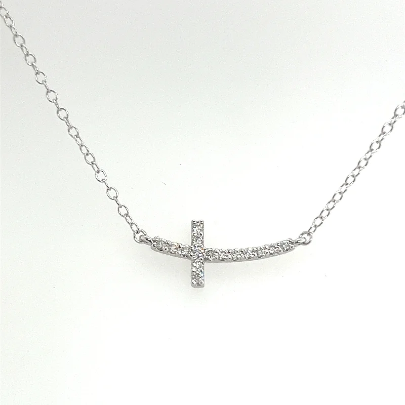 Stylish chain necklace for women-14K White Gold Curved Cross Necklace