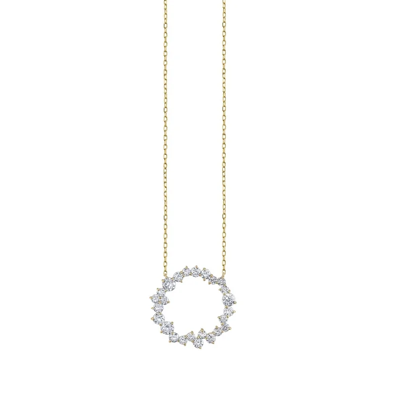 Simple gold necklace for women-Gold & Diamond Cocktail Circle Necklace