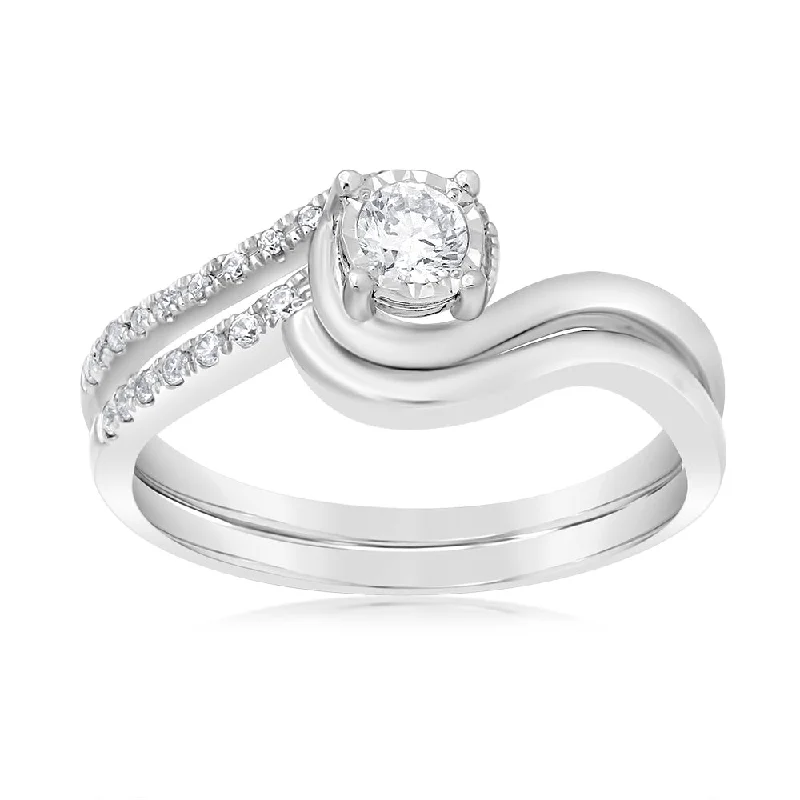 Heart-shaped engagement ring for women-Luminesce Lab Grown 1/4 Carat Diamond Bridal Set Ring in 9ct White Gold