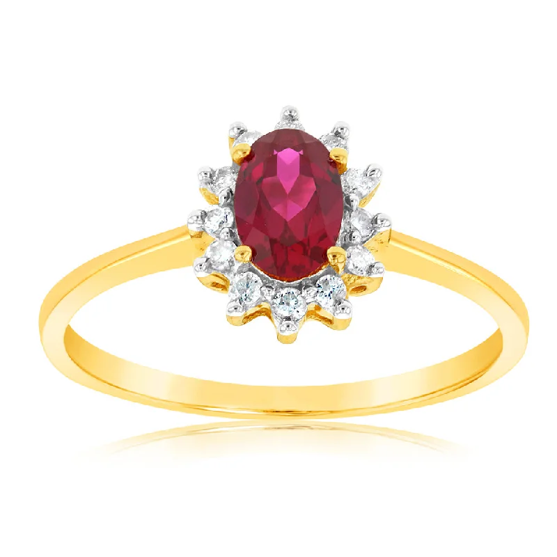 Heart shaped engagement ring for women-9ct Yellow Gold Diamond And Created Ruby Ring