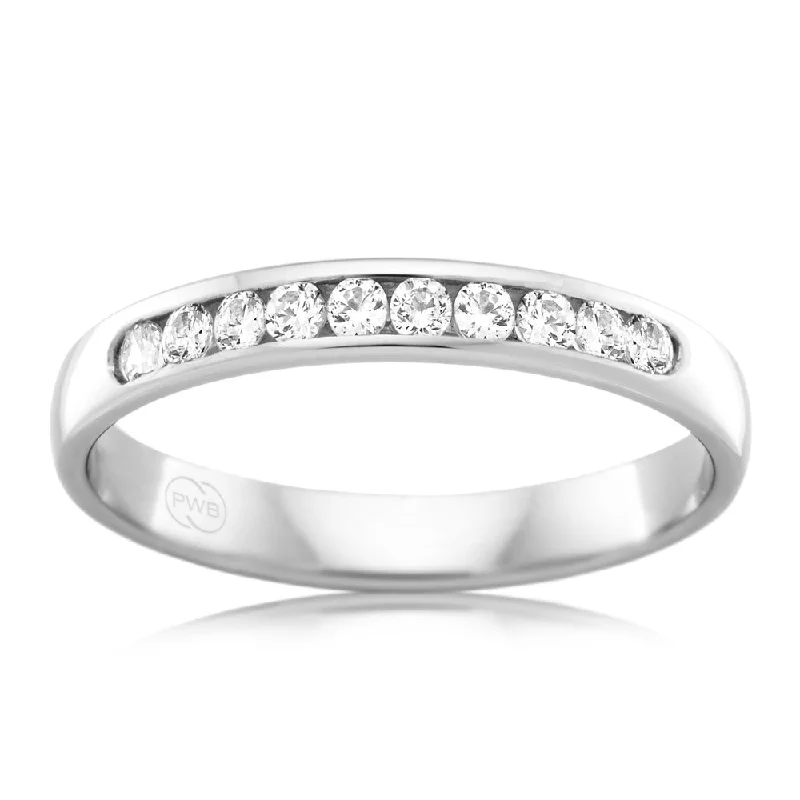 Engagement ring with large diamond for women-18ct White Gold 1/5 Carat Diamond 3mm Ring With 10 Diamonds. Size N