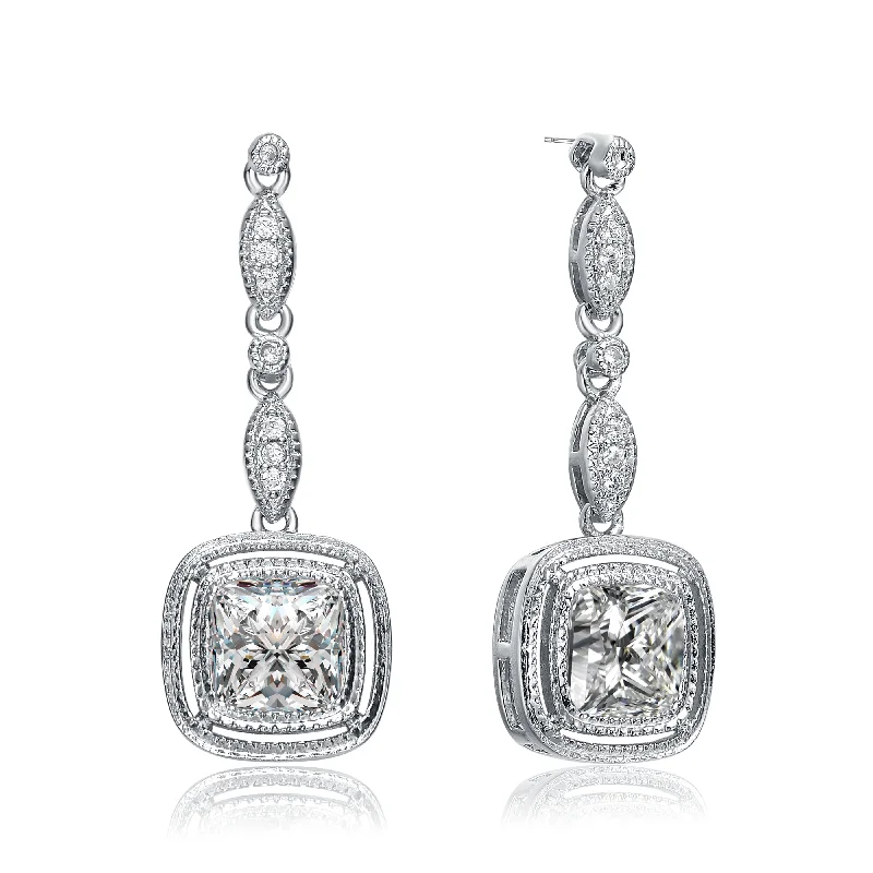 Luxury earrings for women-CZ Sterling Silver Square Drop Last Pair Earrings