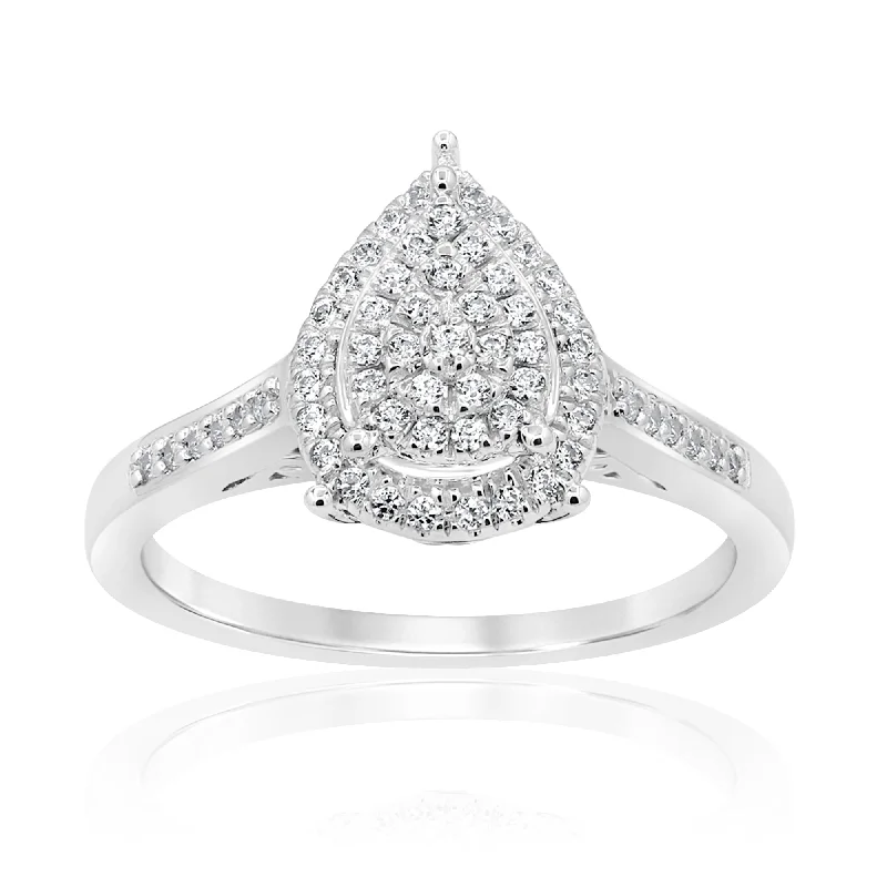 Traditional diamond engagement ring for women-Sterling Silver 1/4 Carat Pear Shape Diamond Dress Ring