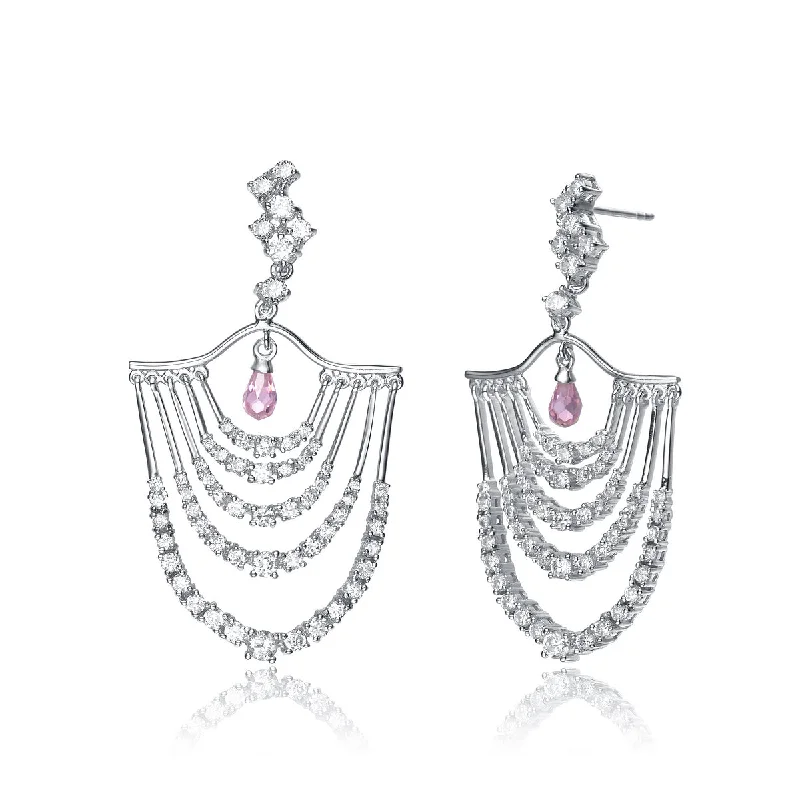 Statement gemstone earrings for women-Sterling Silver Clear Cubic Zirconia Chandelier Earrings