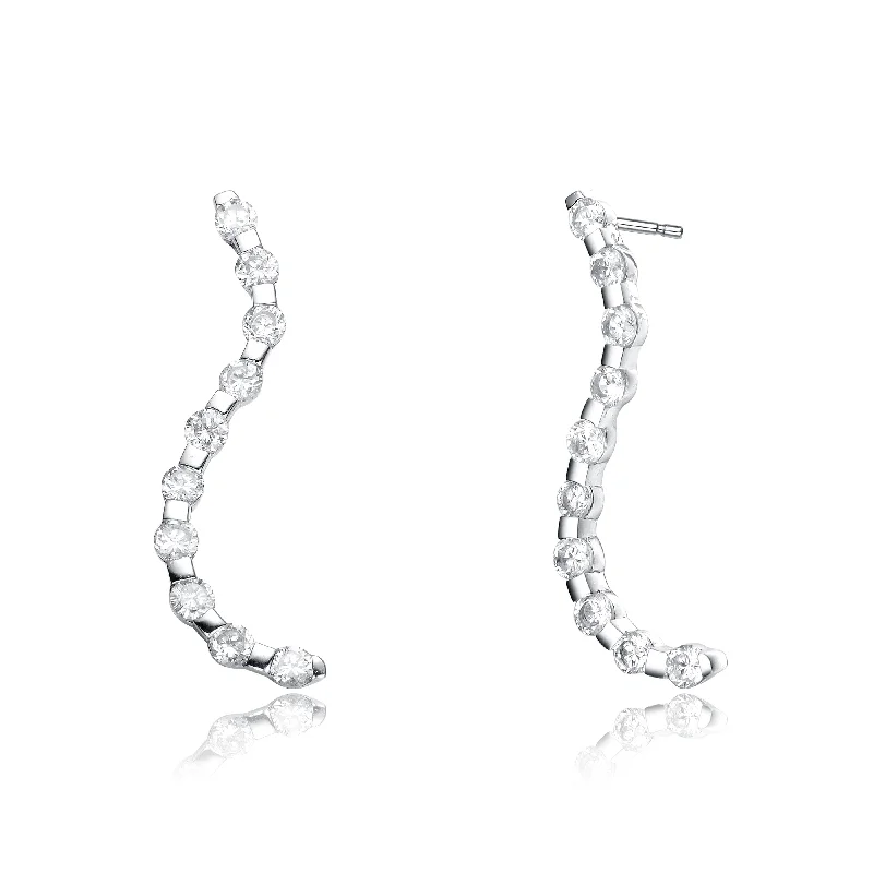 Custom earrings for women-Sterling Silver Clear Cubic Zirconia Curve Earrings