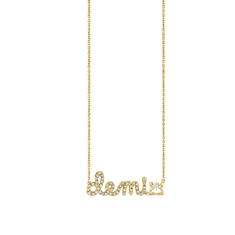 Birthstone necklace for women-Gold & Diamond Small Custom Script Gemini Zodiac Necklace