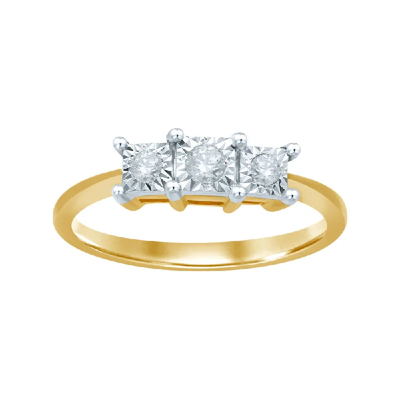 Heart shaped engagement ring for women-9ct Yellow Gold Diamond Trilogy Ring with 3 Brilliant Diamonds in Disc Setting