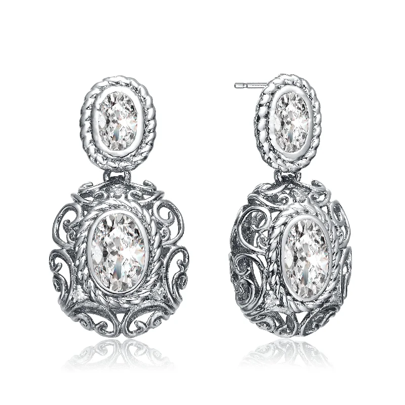 Heart earrings for women-CZ Sterling Silver Lace Earrings