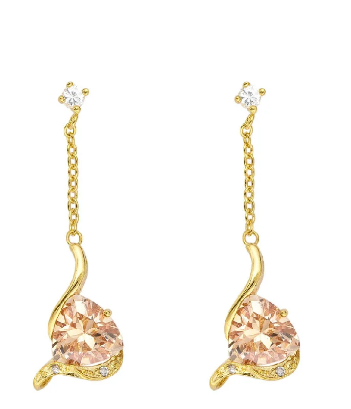 Gold drop earrings for women-Charlène Champagne Long Drop Earrings