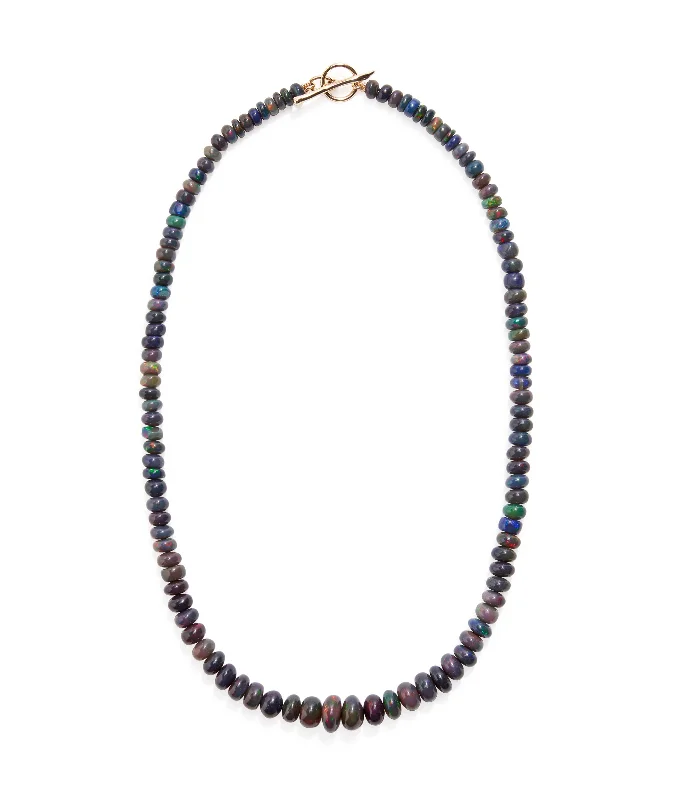 Luxury diamond necklace for women-Black Opal & 14k Gold Necklace