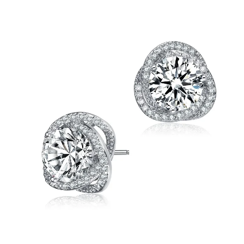 Engagement earrings for women-Marguerite Triple Halo CZ Stud Limited Edition Earring