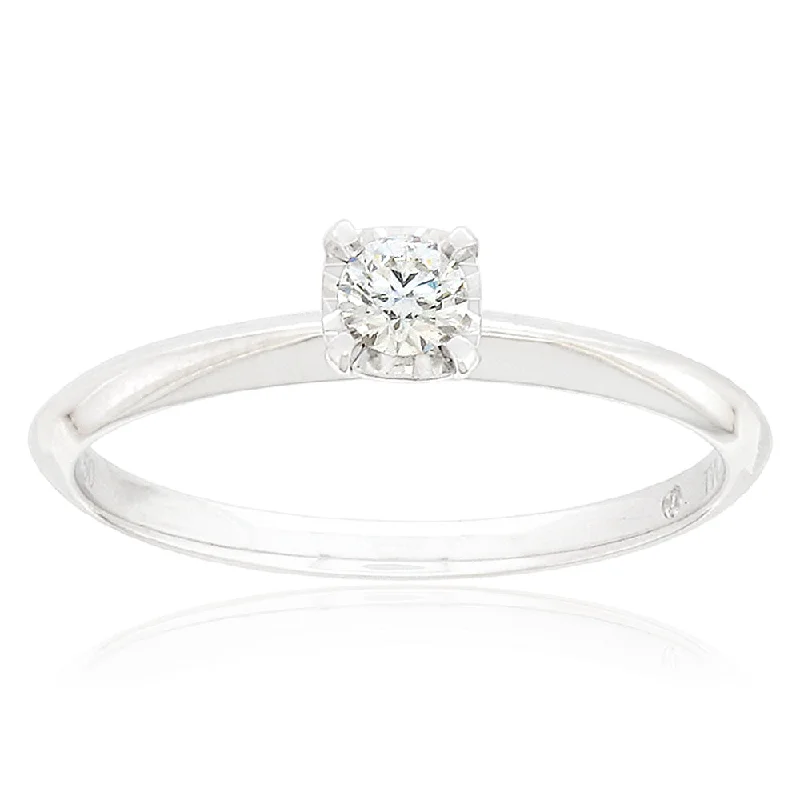 Bold gemstone engagement ring for women-Flawless Cut 18ct White Gold Solitaire Ring With 1/6 Carats Diamond