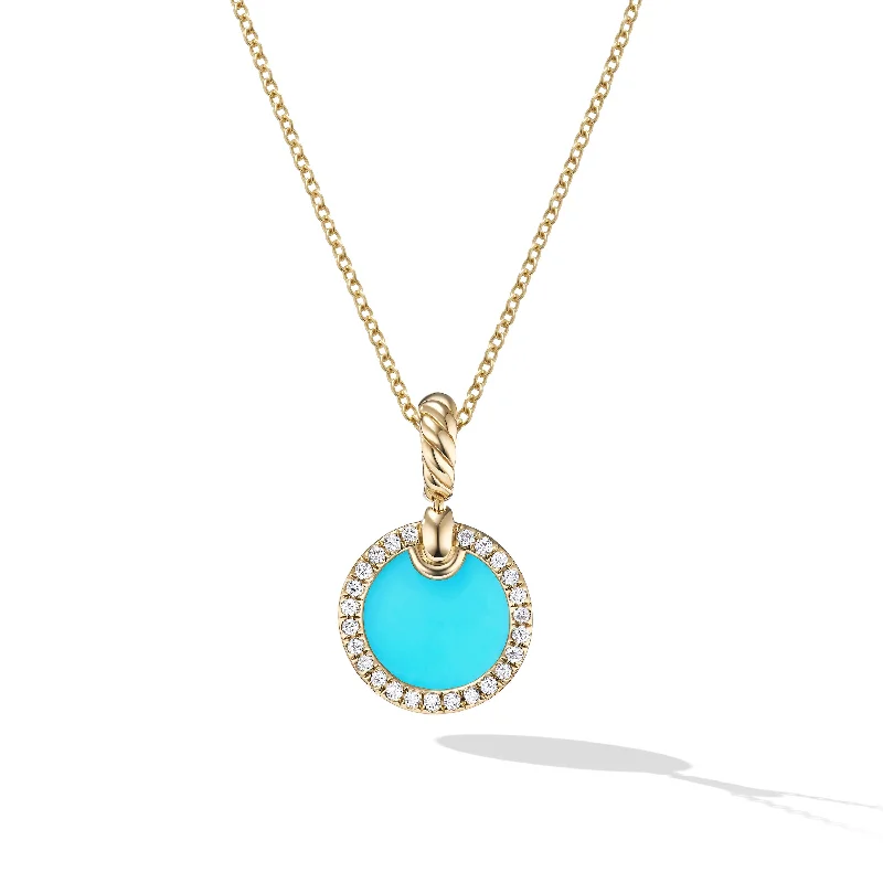 Personalized necklace for women-Petite DY Elements® Pendant Necklace in 18K Yellow Gold with Turquoise and Diamonds\, 17.8mm