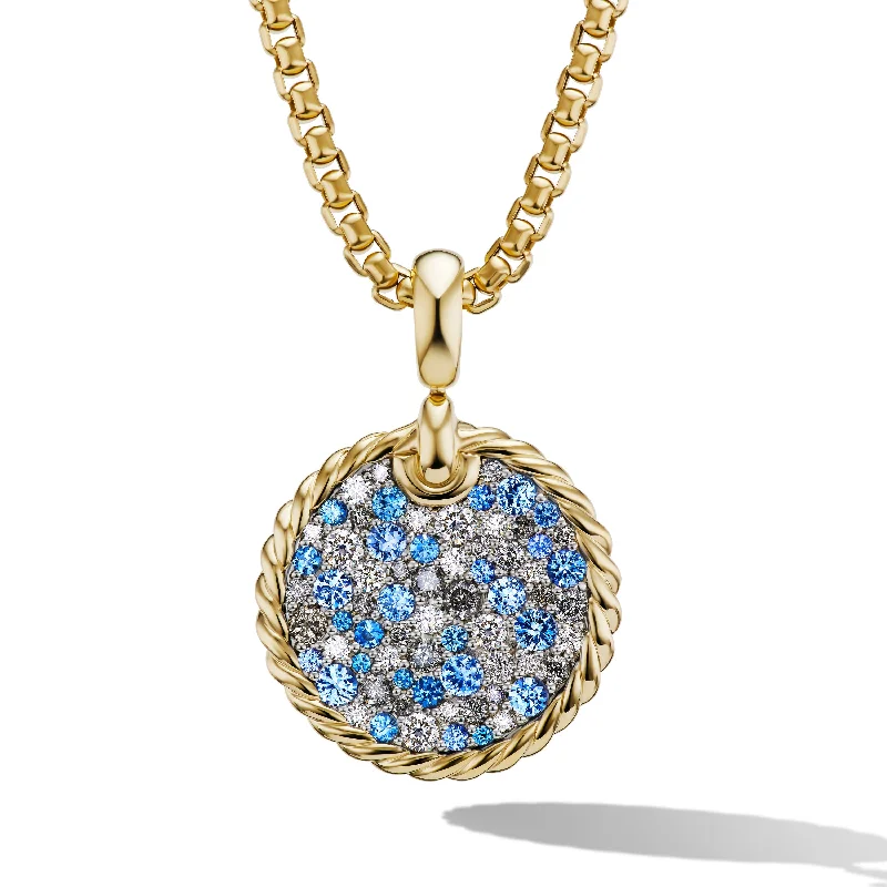 Solitaire necklace for women-DY Elements® Color Pendant in 18K Yellow Gold with Pavé Diamonds and Blue Sapphires\, 30mm