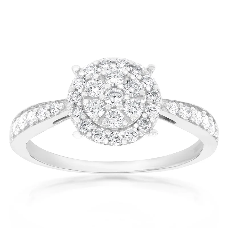 Luxury engagement ring for women-Luminesce Lab Grown Diamond 1/2 Carat Cluster Dress Ring in 9ct White Gold