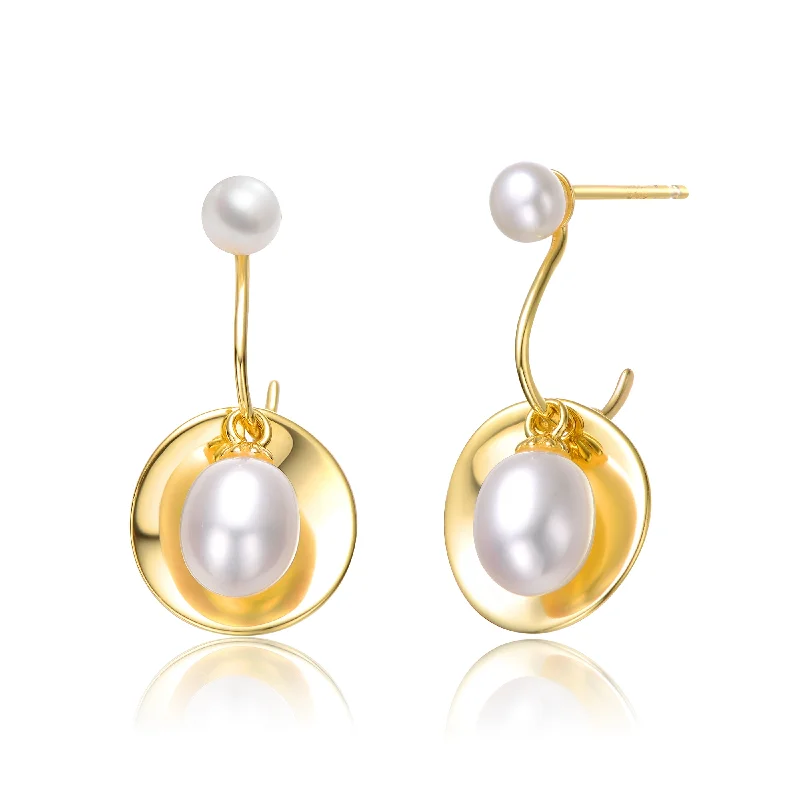 Personalized earrings for women-Delphine Circle Golden Double Pearl Earrings