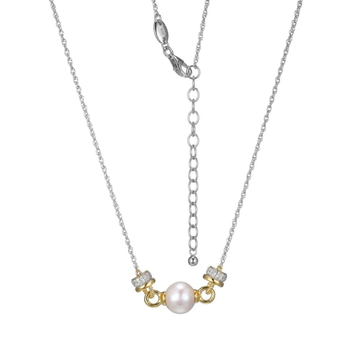 Multi-layered necklace for women-SS Two-Tone 19" CZ and FWP Pearl Necklace