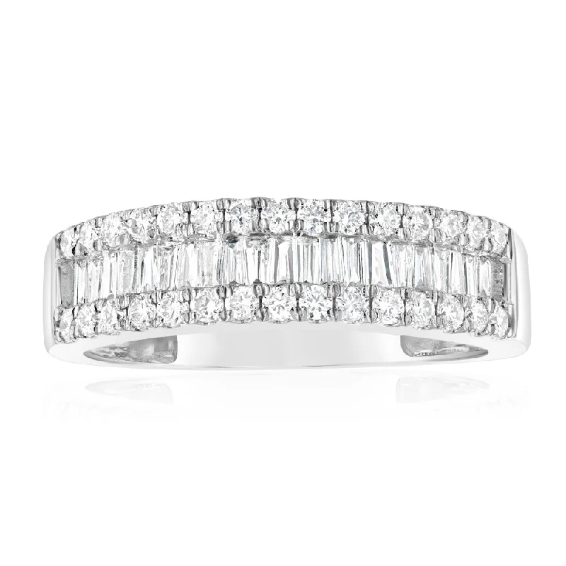 Modern engagement ring for women-Luminesce Lab Grown 9ct White Gold 1/2 Carat Diamond Channel Set Ring with Baguette and Round Brilliant Diamonds