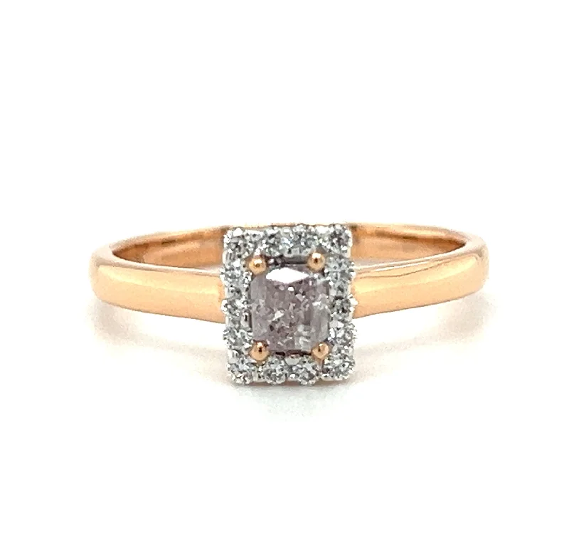 Custom-designed engagement ring for women-18k Rose Gold Fancy Light Pink Color Diamond Halo Ring