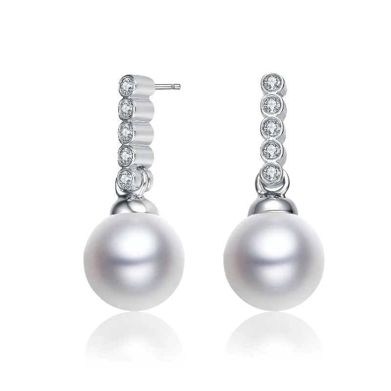 Heart earrings for women-Delphine Pearl Round Cubic Zirconia Drop Limited Edition Earrings