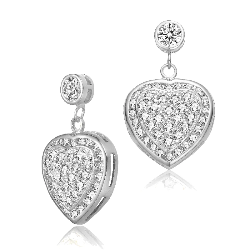 Stud earrings for women-Heart-Shaped Sterling Silver Cubic Zirconia Drop Last Pair Earrings