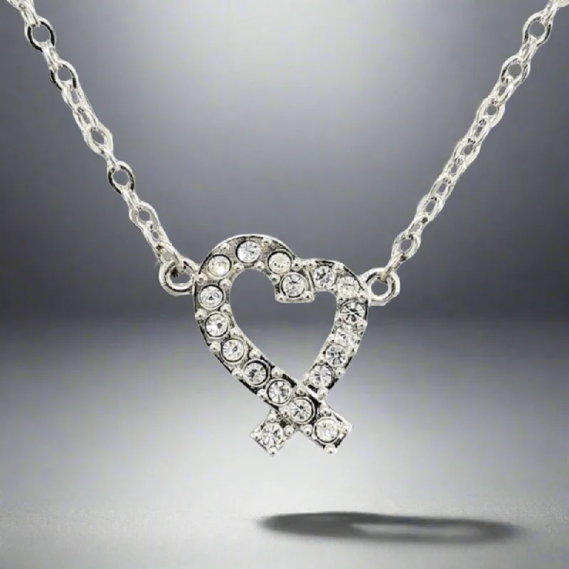 Classic pearl necklace for women-SS Plated CZ Heart Necklace