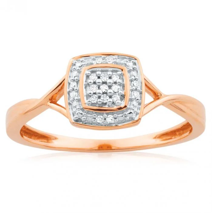 Unique engagement ring for women-9ct Rose Gold Ring With 17 Brilliant Cut Diamonds