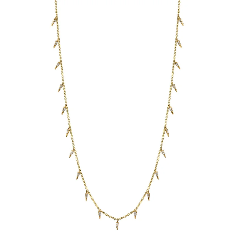 Statement gemstone necklace for women-Gold & Diamond Fringe Drop Necklace