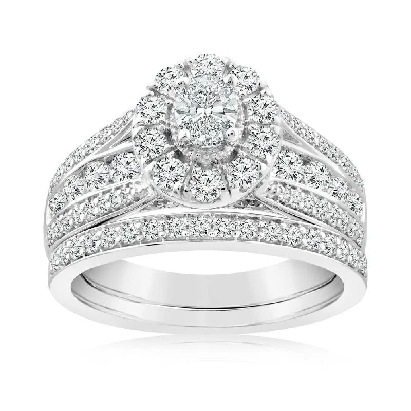 Custom engagement ring for women-1.40 Carat Diamond Bridal Set in 10ct White Gold