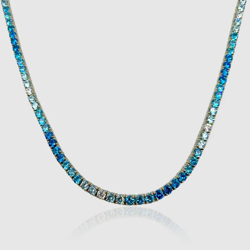 Precious metal necklace for women-Blue Tennis Chain (Silver) 3mm