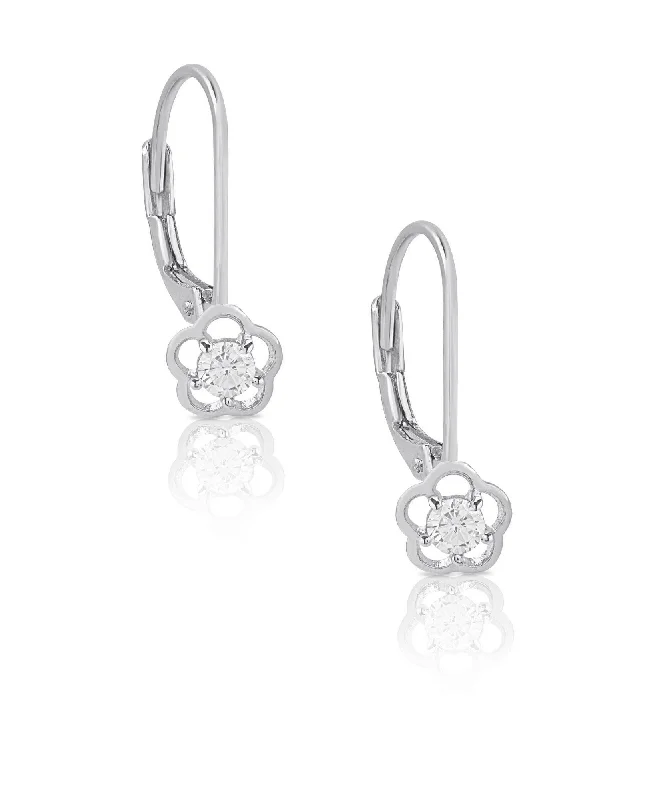 Heart-shaped earrings for women-Flower CZ Drop Earrings in Sterling Silver