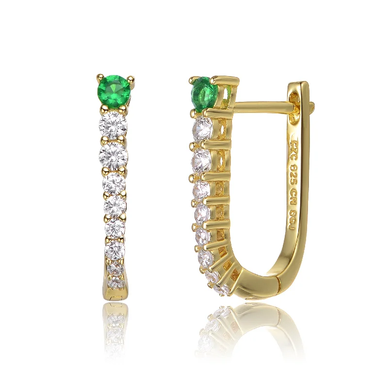 Elegant drop earrings for women-Cléo U-Shaped Green Mini Huggie Hoop Earrings