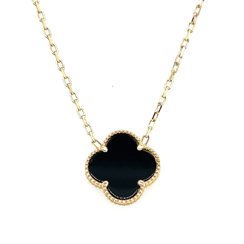 Long diamond necklace for women-14K Yellow Gold Onyx Motif Necklace