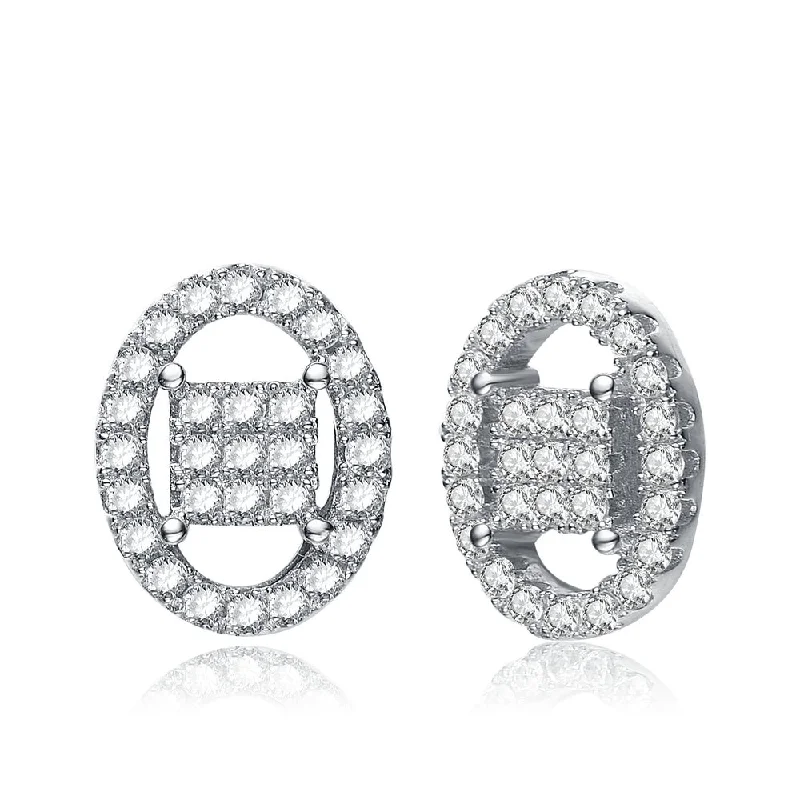 Fashion crystal earrings for women-C.Z. Sterling Silver Rhodium Plated Oval Shape Earrings