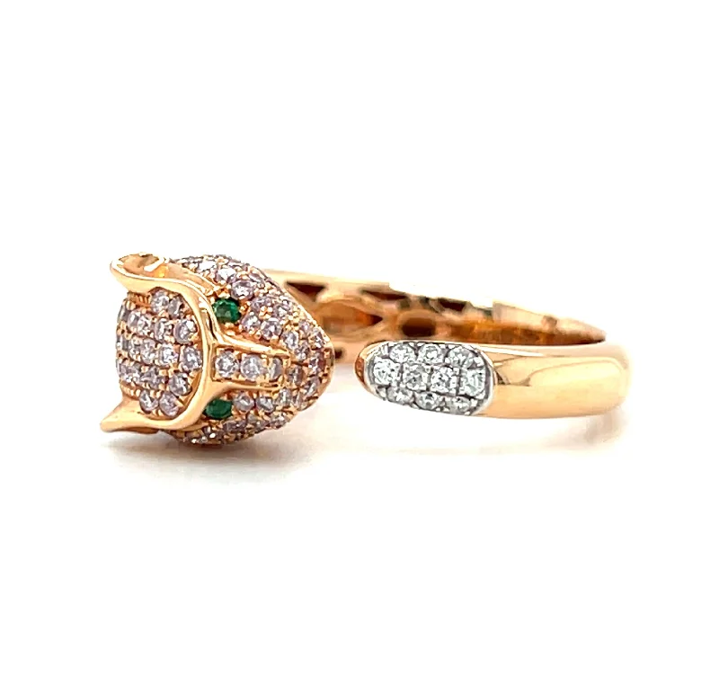 Engagement ring with emerald diamond for women-18k Rose Gold Fancy Color Diamond & Emerald Panther Ring