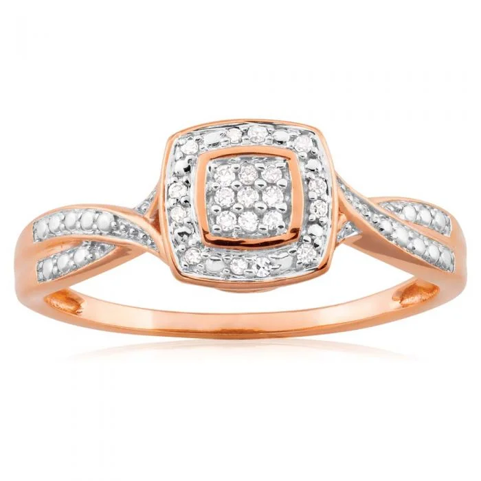 Diamond wedding ring for women-9ct Rose Gold Ring With 21 Brilliant Cut Diamonds